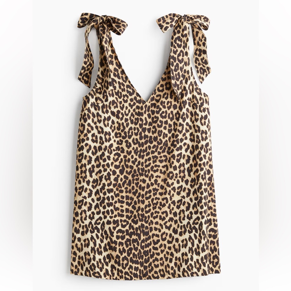 H&M Leopard Print Tie Shoulder Mini Dress XXL Bold Animal Print Statement